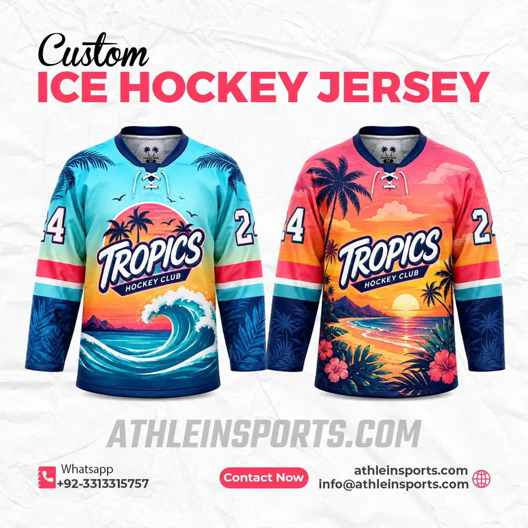 Blue and pink tropical-pattern hockey jersey designs