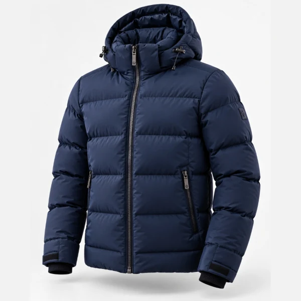 Custom Classic Navy Hooded Puffer Jacket - Athlein Sports